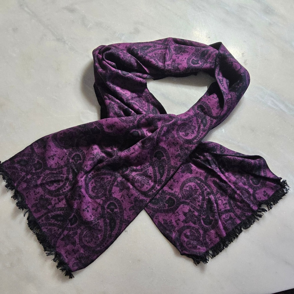 Purple Paisley Scarf with Fringe Women's Fashion Accessory‎